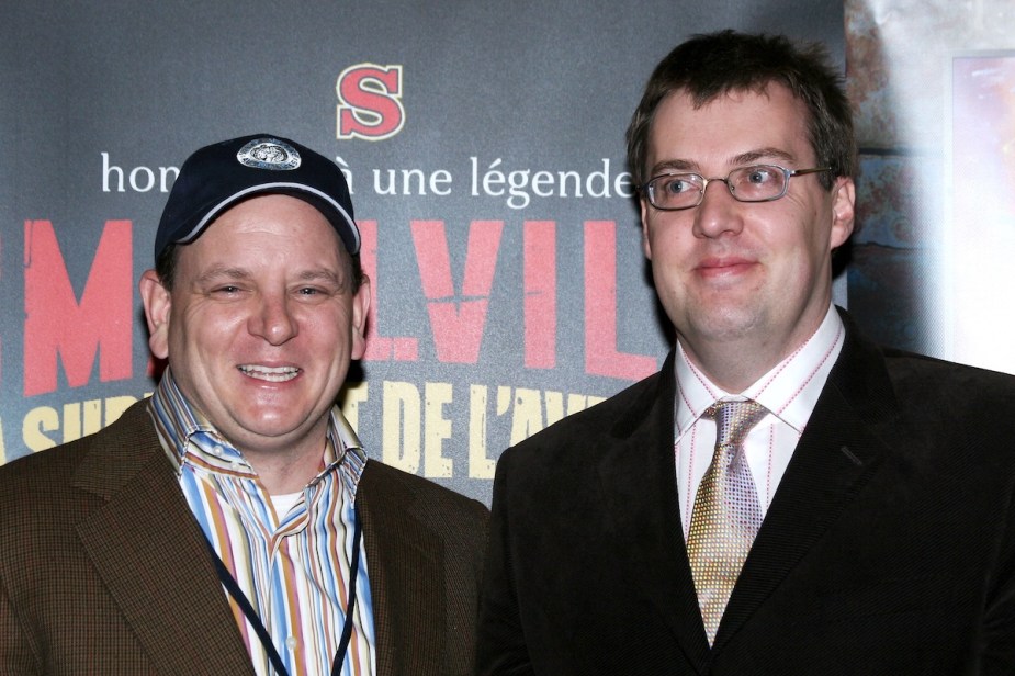 《超人前传》的主创艾尔·高夫和迈尔斯·米勒出席首映式